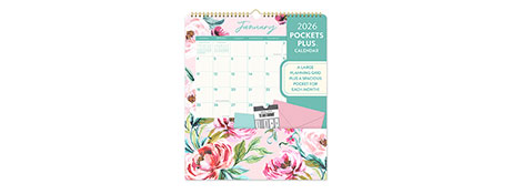 ORANGE CIRCLES 2026 WALL CALENDAR WITH STORAGE POCKETS -