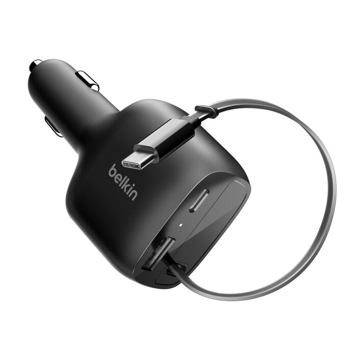 BELKIN 75W CAR CHARGER WITH RETRACTABLE USB-C FOR FAST CHARGING
