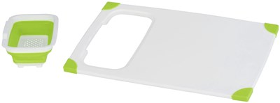 UNSPECIFIED MANUFACTURER FOOD GRADE CHOPPING BOARD WITH INTEGRATED COLANDER
